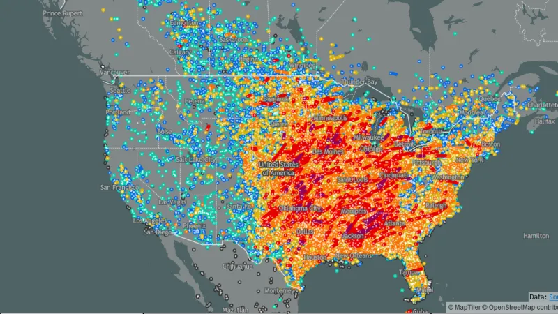 Výskyt tornád v USA za období 1950–2023