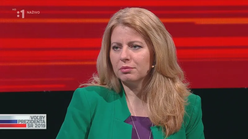 Zuzana Čaputová během televizního duelu s Marošem Šefčovičem