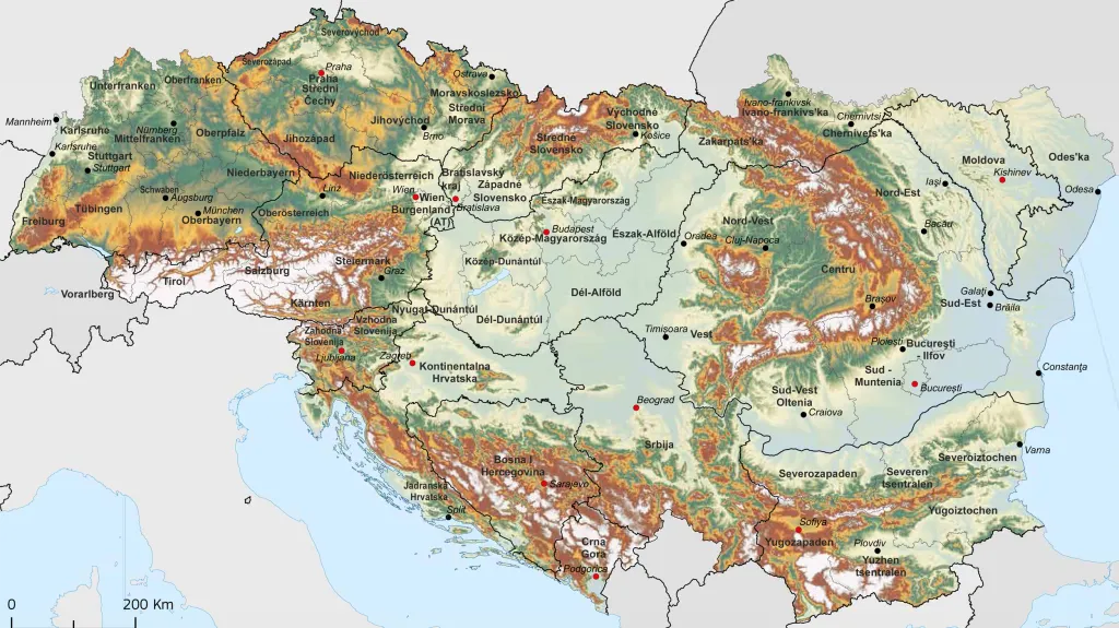 Mapa Dunajského regionu