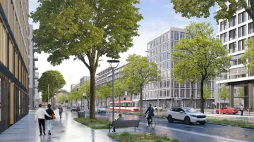 Vizualizace nové čtvrtě Trnitá s ulicí Bulvár