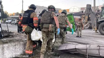 Následky ostřelování v Dobropillji v Doněcké oblasti