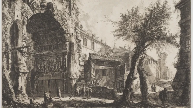 Pohled na Titův oblouk, z cyklu Vedute di Roma, 1756–1757
