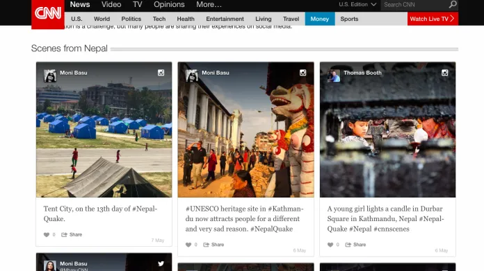 CNN doplnilo zpravodajství o zemětřesení v Nepálu o fotografie ze sociálních sítí