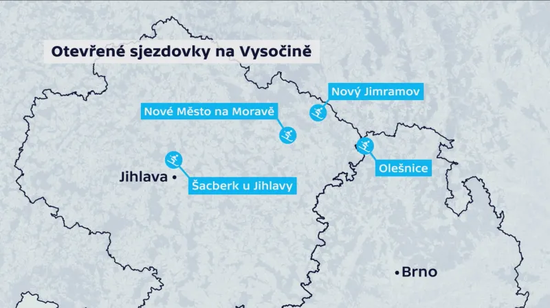 Mapa otevřených sjezdovek na Vysočině