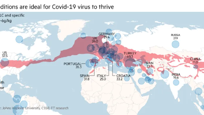 Pásmo, kde se nejlépe šíří nový koronavirus