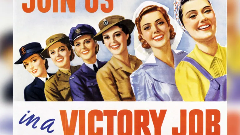 Plakát „Join us in a victory job“ od Mauricea Bramleyho z roku 1943