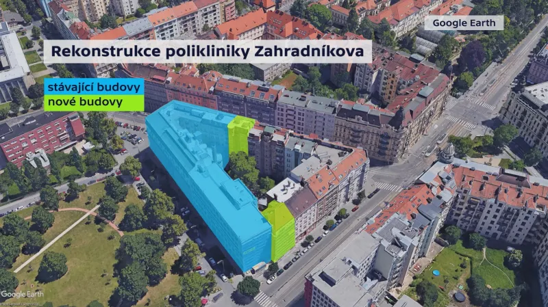 Dvě nové budovy polikliniky Zahradníkova