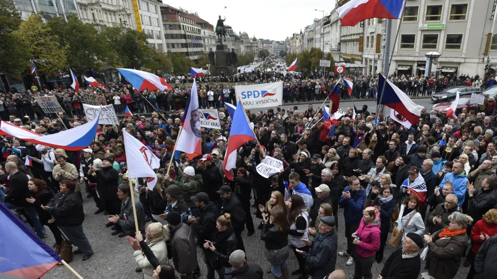 Odpůrci migrantů na Václavském náměstí