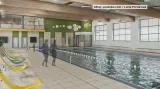 Vizualizace venkovního a krytého bazénu v Zubří