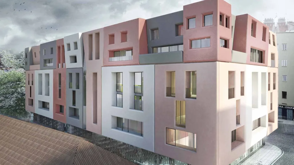 Návrh bytového domu v pražské ulici U Milosrdných zvaný „maršmeloun“