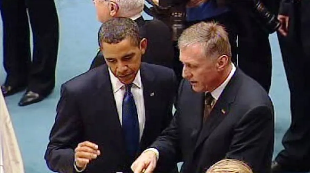 Barack Obama a Mirek Topolánek na summitu EU-USA