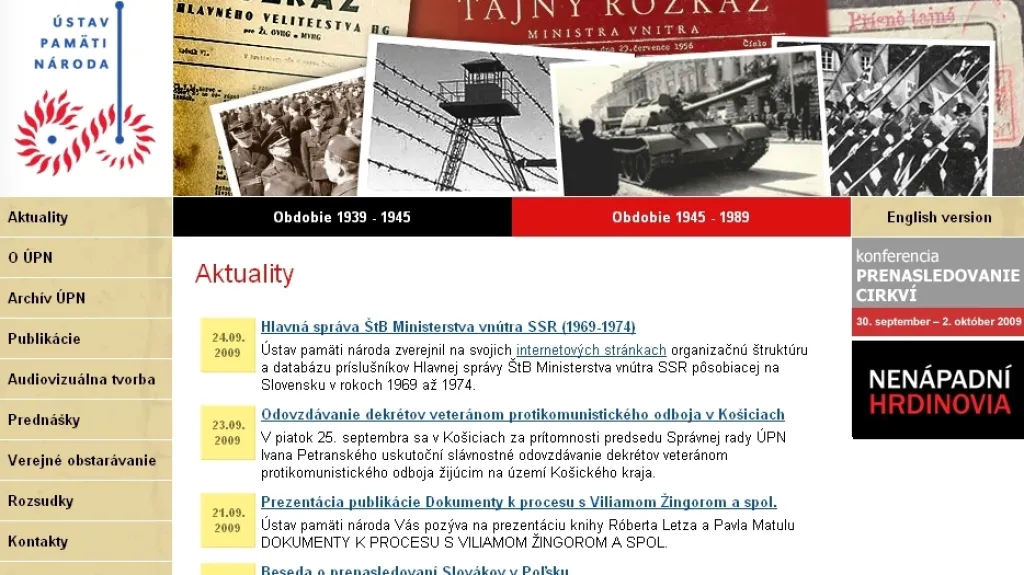 Webové stránky slovenského ÚPN