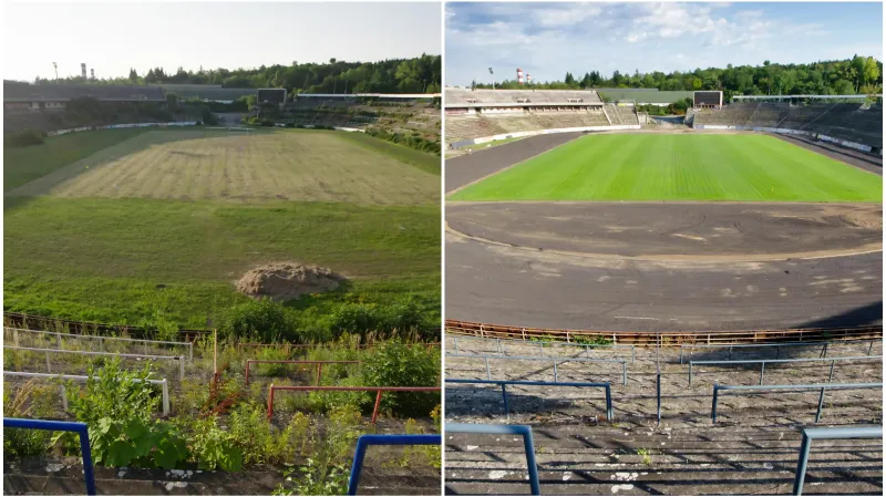 Proměna stadionu Za Lužánkami pro natáčení filmu Zátopek
