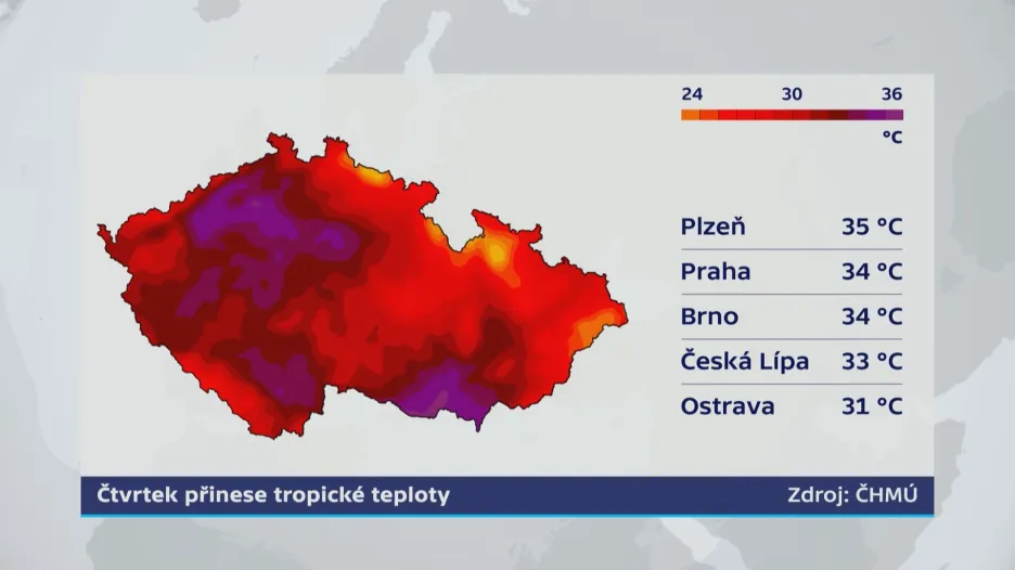 Vysoké teploty ve čtvrtek