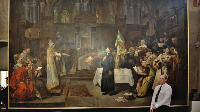 Obraz Václava Brožíka Mistr Jan Hus před koncilem kostnickým