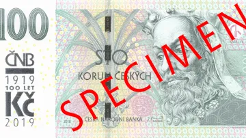 Bankovka 100 Kč s přítiskem loga 100 let koruny