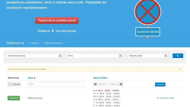 Stránky informující o blokovém čištění