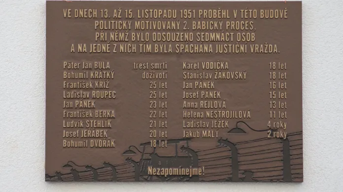 Pamětní deska v Třebíči připomíná politický proces