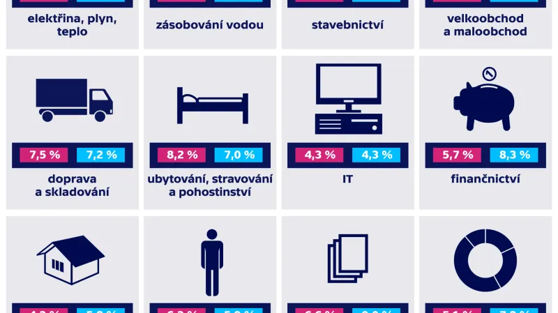 Průměrný růst měsíčních mezd podle odvětví