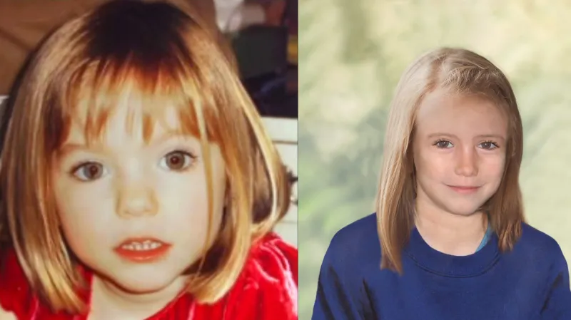 Maddie před zmizením a jak by mohla vypadat dnes (vpravo)