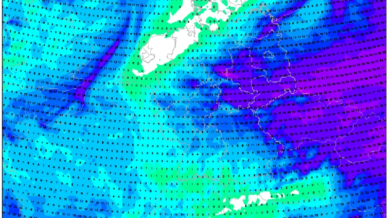 Předpověď množství srážek do čtvrtečního rána podle modelu ARPEGE