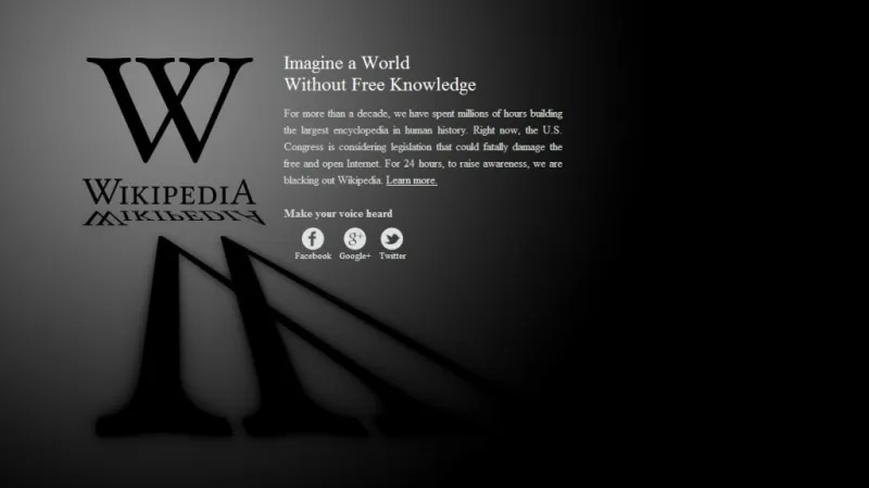 Wikipedie se na 24 hodin odmlčela