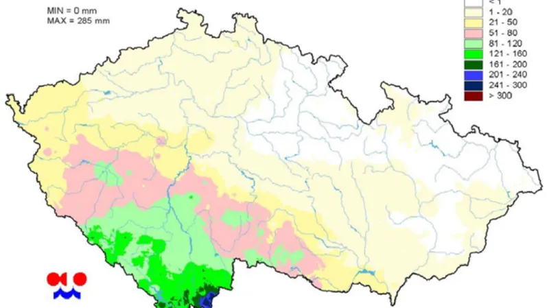 Srovnání množství srážek za první a druhou povodňovou epizodu