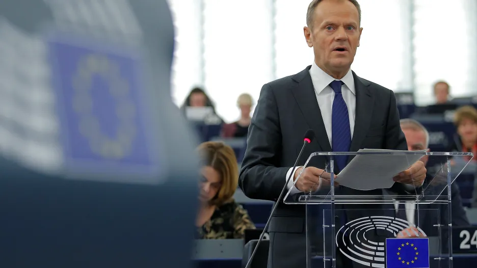 Donald Tusk během projevu v Evropském parlamentu