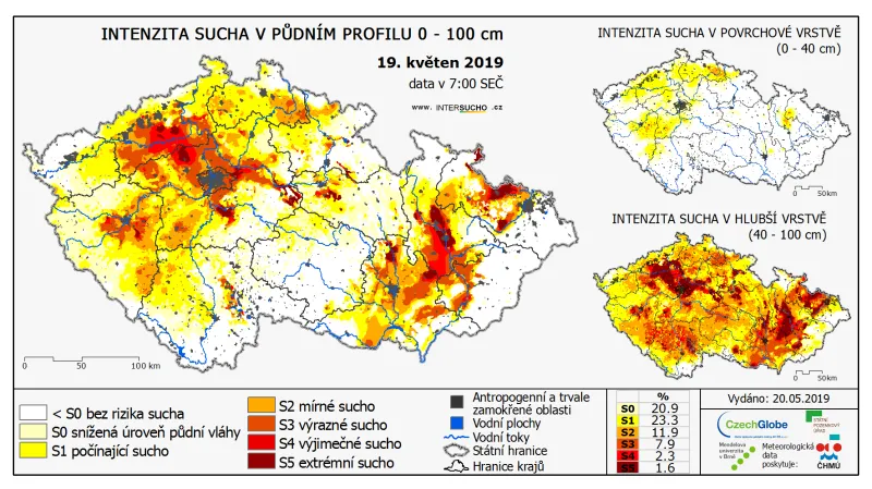 Intenzita sucha k 19. květnu 2019