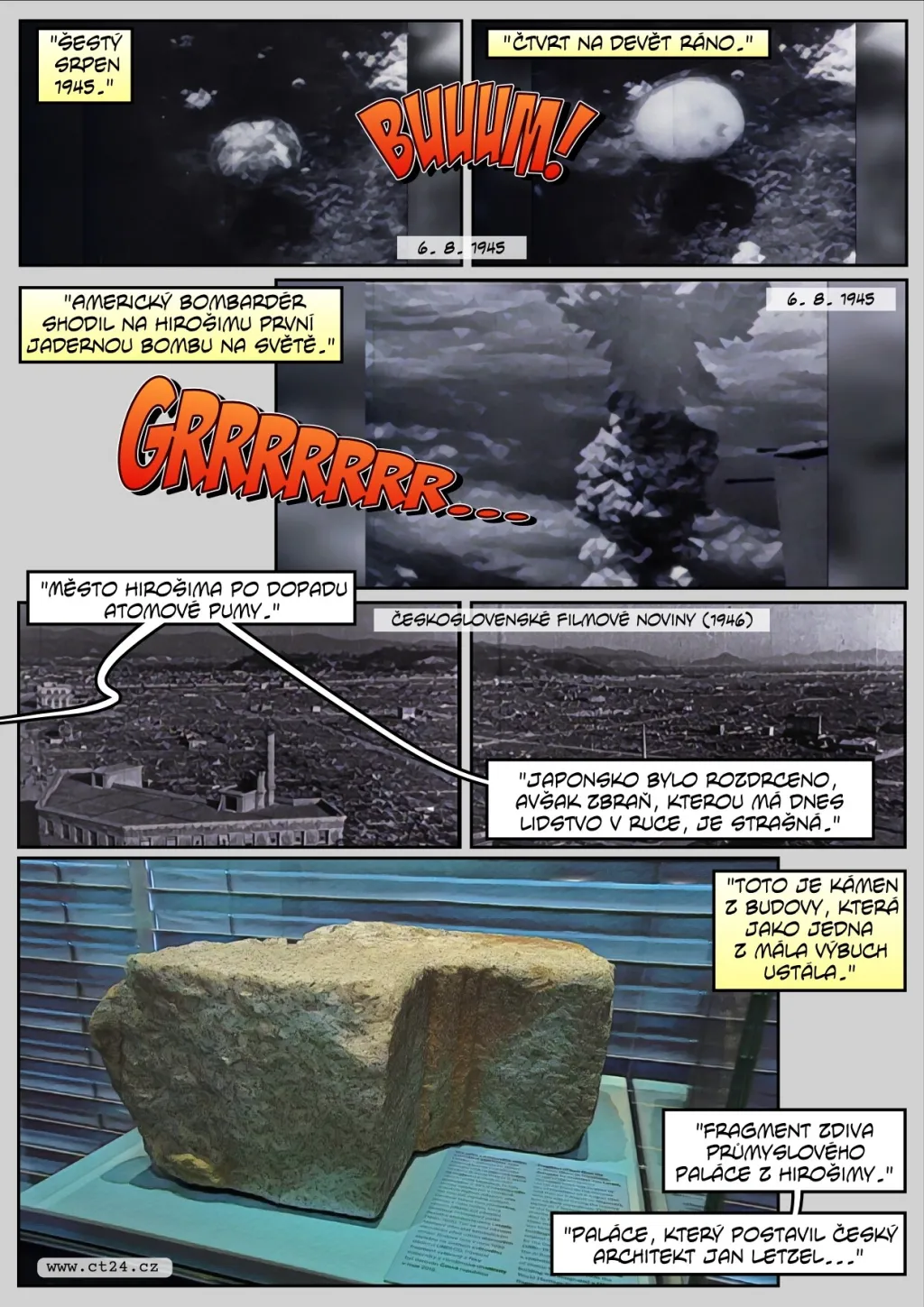 Fragment československého dómu, co vydržel atomový výbuch, je v Národním muzeu