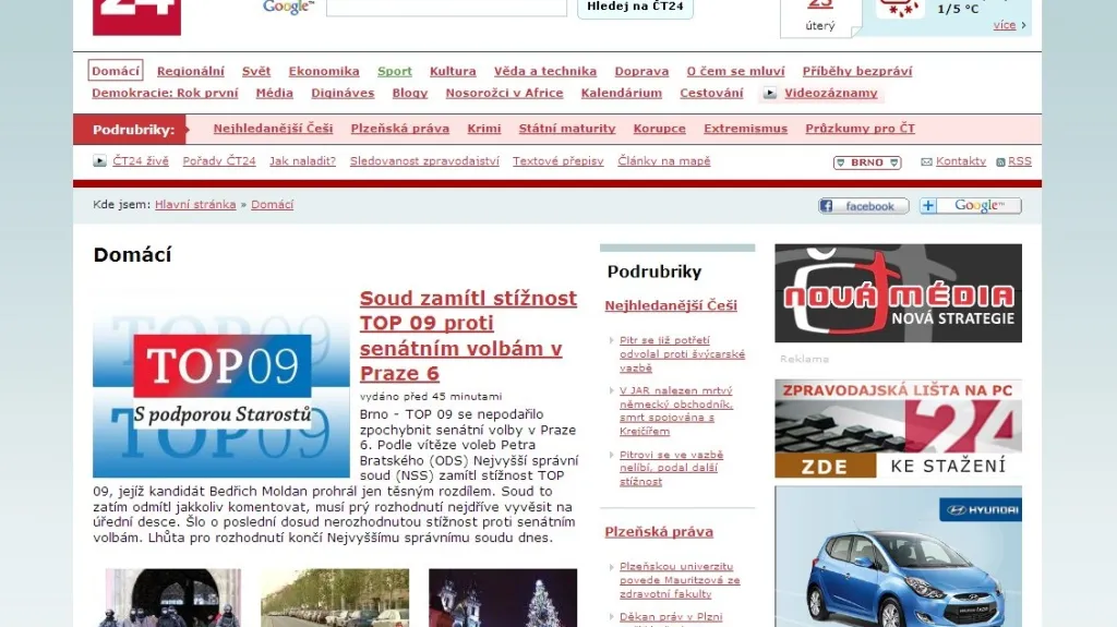 Internetové stránky www.ct24.cz