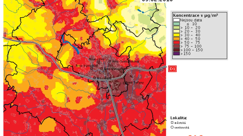 Mapa znečištění - Brno