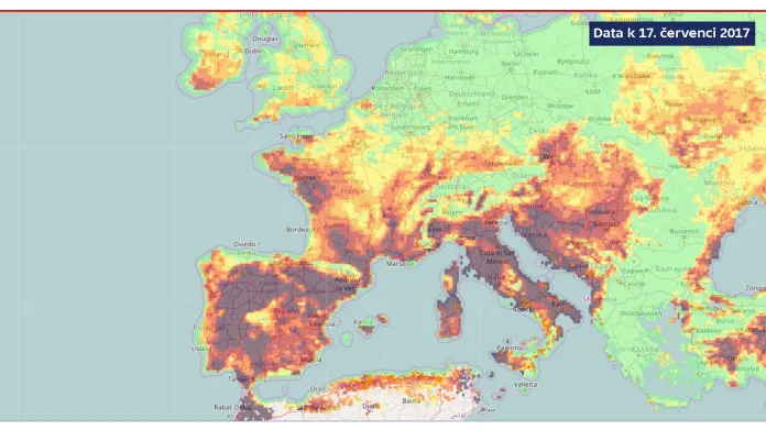 Riziko vzniku požáru v Evropě (k 17. červenci 2017)