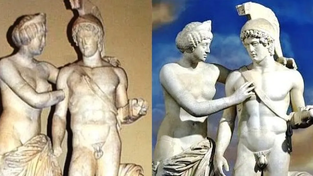 Socha Venuše a Marta - před a po restauraci