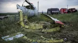 Trosky zříceného malajsijského letounu na Ukrajině