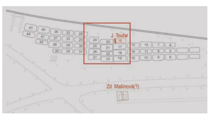 Lokalizace jednotlivých šachet na Ďáblickém hřbitově