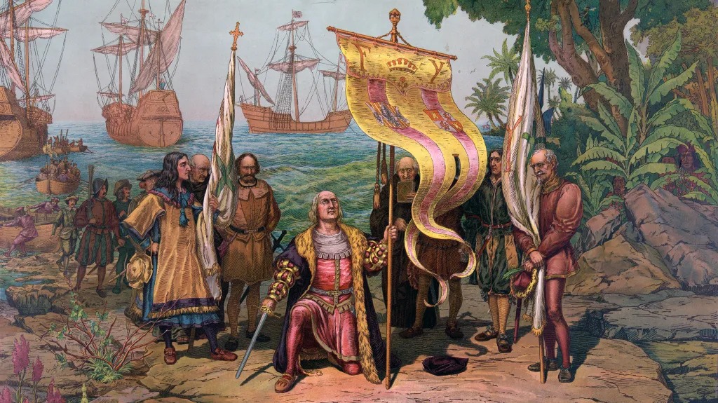 Kryštof Kolumbus připlouvá do Ameriky
