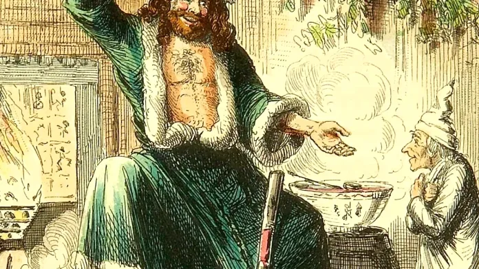 Duch přítomných Vánoc v ilustraci Johna Leeche (1843)