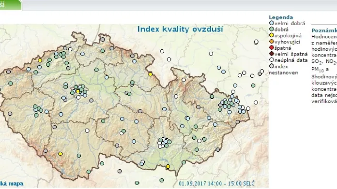 Kvalita ovzduší v ČR 1. 9. 2017