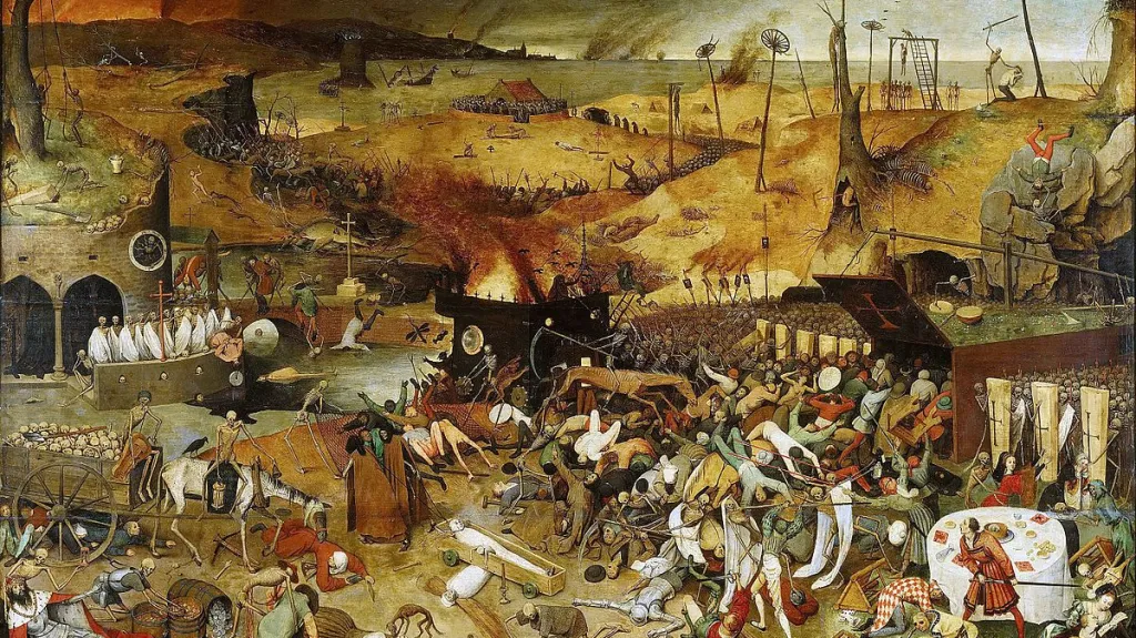 Triumf smrti (asi 1562) od Pietera Brueghela je reakcí na časté morové epidemie