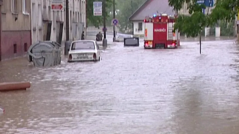 Povodeň v Rokycanech - archivní záběr