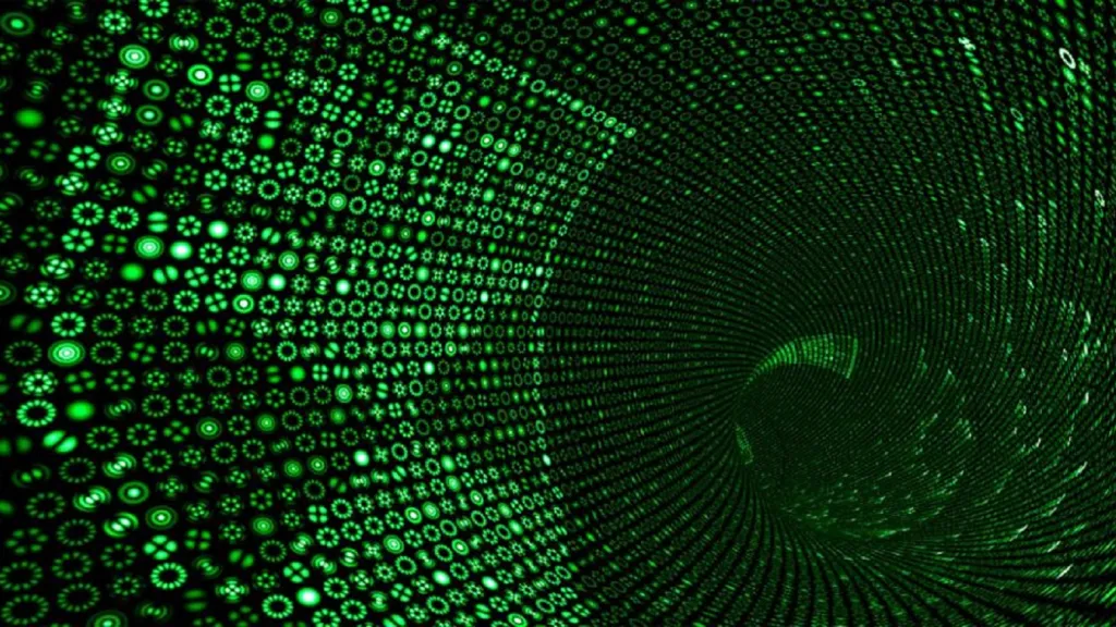 Logo univerzity v Dundee sestavené z módů optického vlákna