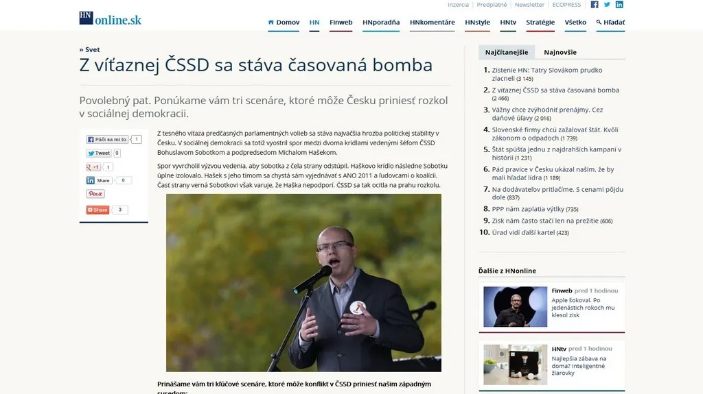 Slovenský tisk o rozkolu v ČSSD