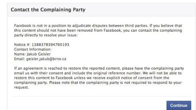 Komentář Facebooku k možnosti obnovení účtu