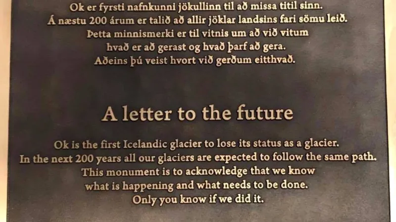 Plaketa připomínající zkázu Okjokullu