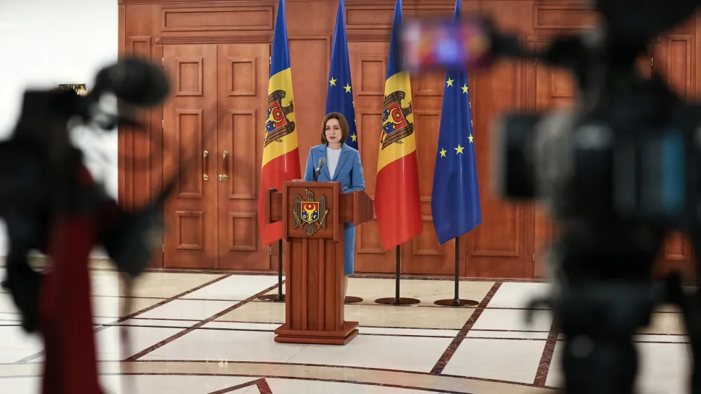 Moldavská prezidentka Maia Sanduová na TK po oznámení výsledků voleb