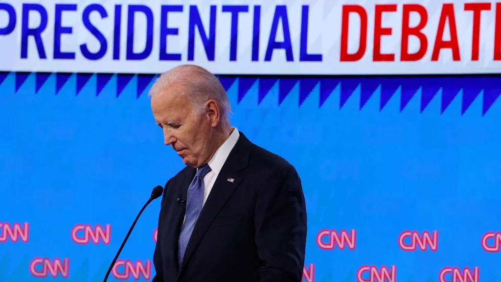 Joe Biden během prezidentské debaty z 27. června