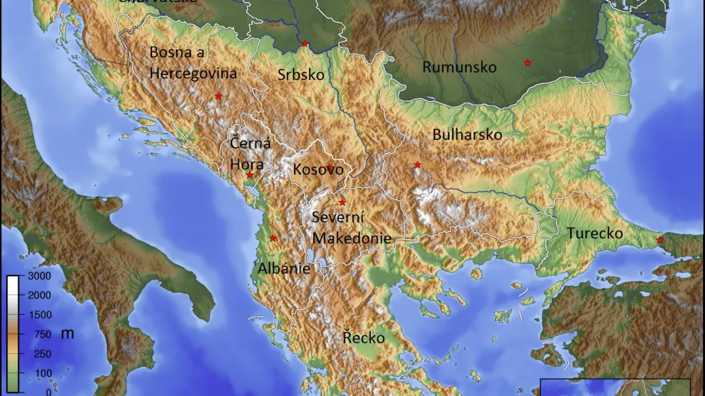 Geografická mapa Balkánu