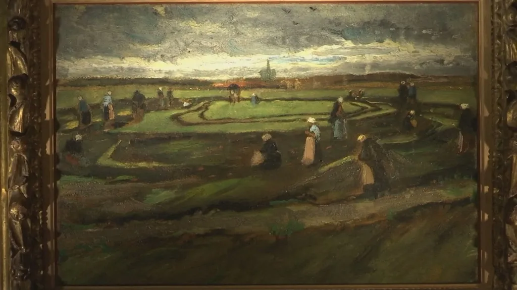 Van Goghův obraz Ženy opravující sítě v dunách