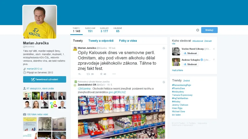 Vyhrocené jednání na okraj biopaliv - Twitter Mariana Jurečky